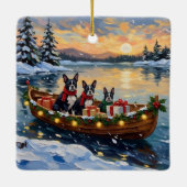 Boston Terrier Christmas Boat Holiday セラミックオーナメント (裏面)