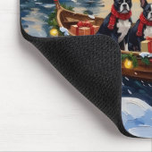 Boston Terrier Christmas Boat Holiday マウスパッド (コーナー)