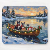 Boston Terrier Christmas Boat Holiday マウスパッド (正面)