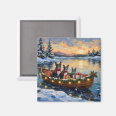Boston Terrier Christmas Boat Holiday マグネット (正面/裏面)