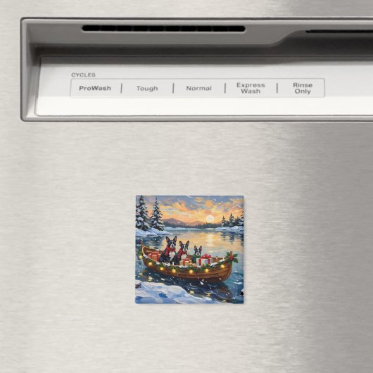 Boston Terrier Christmas Boat Holiday マグネット (インサイチュ (食洗機))