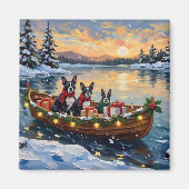 Boston Terrier Christmas Boat Holiday マグネット (正面)