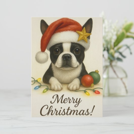Boston Terrier Christmas Card 招待状 (スタンド正面)