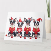 Boston Terrier Christmas Dress Santa Hat カード (正面)