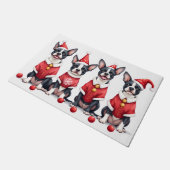Boston Terrier Christmas Dress Santa Hat ドアマット (アングル)