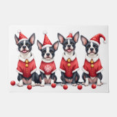 Boston Terrier Christmas Dress Santa Hat ドアマット (正面)