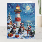 Boston Terrier Christmas Lighthouse Holiday カード (正面)