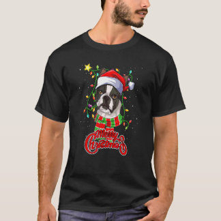 Boston Terrier Christmas Lights Santa Hat Dog Owne Tシャツ