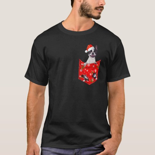 Boston Terrier Christmas Pocket for Boston Tシャツ (正面)