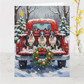 Boston Terrier Christmas Red Truck Holiday カード (黄色い花)