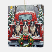 Boston Terrier Christmas Red Truck Holiday セラミックオーナメント (左)