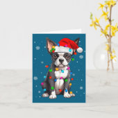 Boston Terrier Christmas Santa Hat  カード (黄色い花)