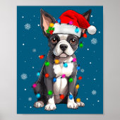 Boston Terrier Christmas Santa Hat ポスター (正面)