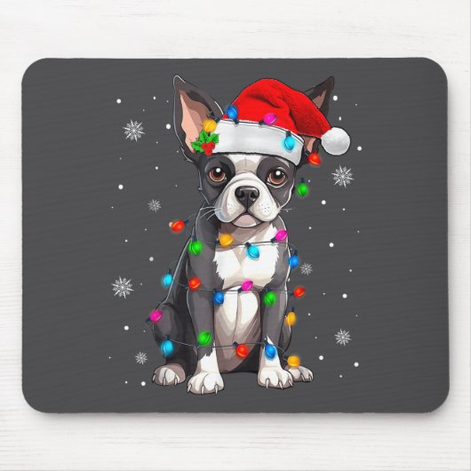 Boston Terrier Christmas Santa Hat マウスパッド (正面)