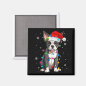 Boston Terrier Christmas Santa Hat  マグネット (正面/裏面)
