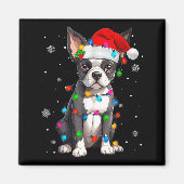 Boston Terrier Christmas Santa Hat  マグネット (正面)