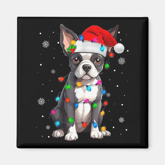 Boston Terrier Christmas Santa Hat  マグネット (正面)
