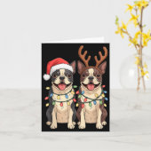 Boston Terrier Christmas Santa Hat Reindeer Lights カード (黄色い花)