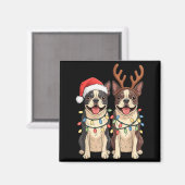 Boston Terrier Christmas Santa Hat Reindeer Lights マグネット (正面/裏面)