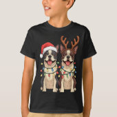 Boston Terrier Christmas Santa Hat Reindeer Lights Tシャツ (正面)