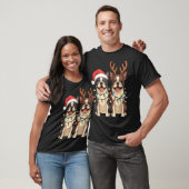 Boston Terrier Christmas Santa Hat Reindeer Lights Tシャツ (ユニセックス)