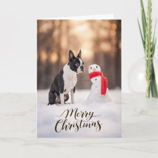 Boston Terrier Christmas Snowman シーズンカード