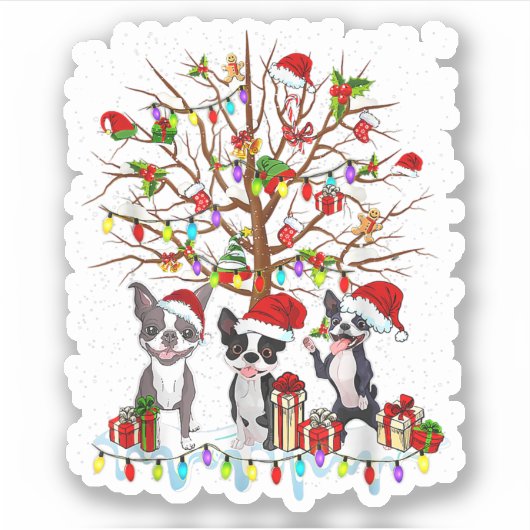 Boston Terrier Christmas Tree Funny Xmas Boston Te シール (正面)