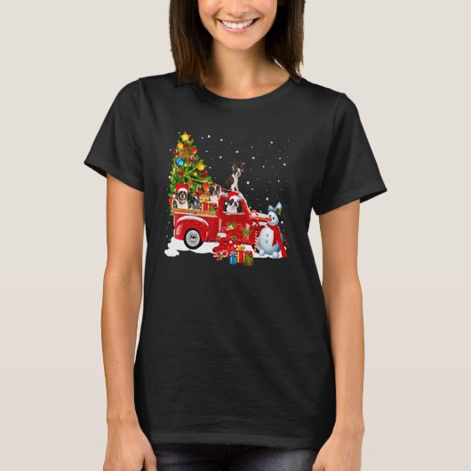 Boston Terrier Christmas Tree Red Truck Tシャツ (正面)