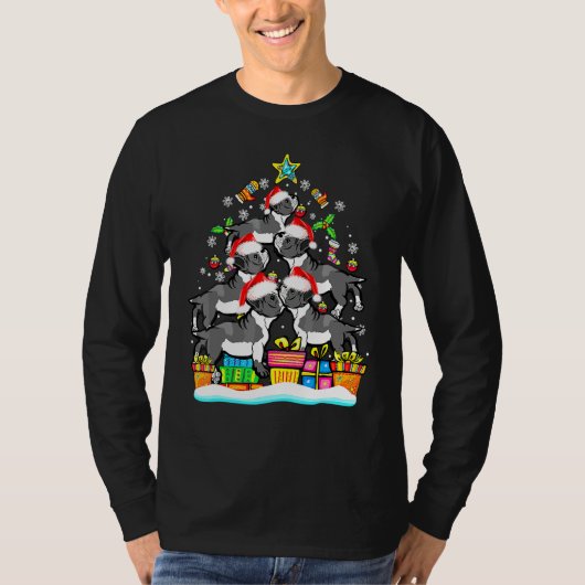 Boston Terrier Christmas Tree Santa Hat Decoration Tシャツ (正面)