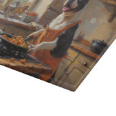 Boston Terrier Cooking in Kitchen カッティングボード (角)
