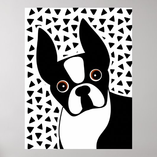Boston Terrier Cute Black and White ポスター (正面)
