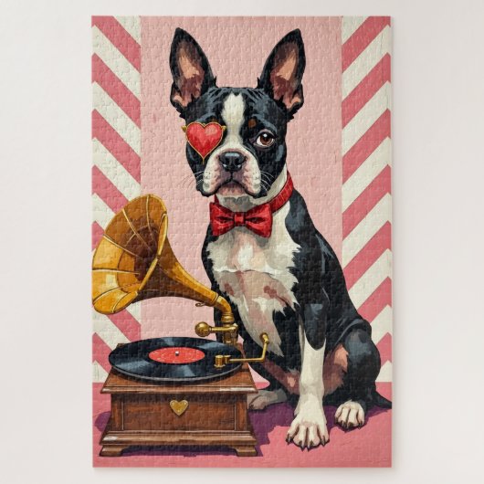 Boston Terrier Dapper Valentine's Day Monocle ジグソーパズル (縦)