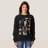 Boston Terrier Dog American Flag 4th of July Patri スウェットシャツ (正面フル)