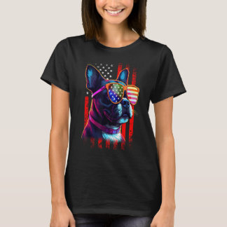 Boston Terrier Dog American Flag 4th Of July Patri Tシャツ