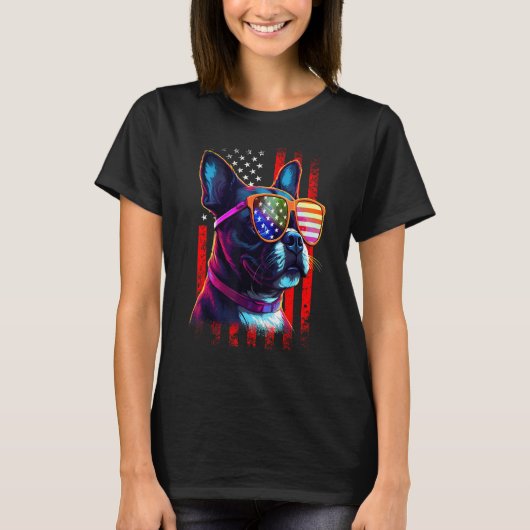 Boston Terrier Dog American Flag 4th Of July Patri Tシャツ (正面)