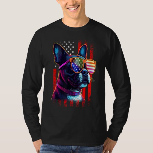 Boston Terrier Dog American Flag 4th Of July Patri Tシャツ (正面)