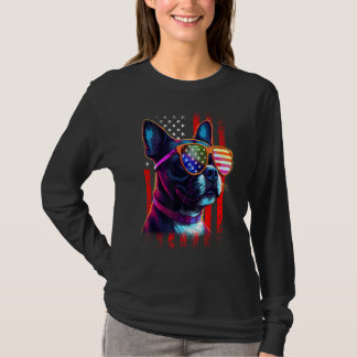Boston Terrier Dog American Flag 4th Of July Patri Tシャツ