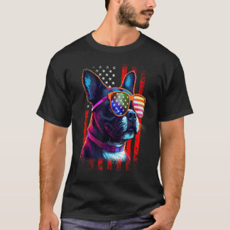 Boston Terrier Dog American Flag 4th Of July Patri Tシャツ
