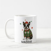 Boston Terrier Dog Christmas Sweater コーヒーマグカップ (左)