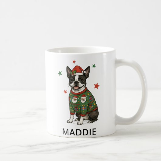 Boston Terrier Dog Christmas Sweater コーヒーマグカップ (右)