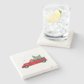 Boston Terrier Dog Driving Xmas Truck Christmas ストーンコースター (横)