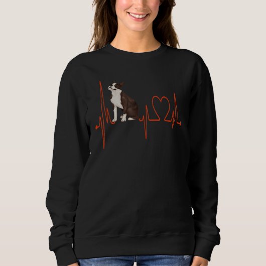 Boston Terrier Dog Heartbeat EKG Funny My Dogs My  スウェットシャツ (正面)