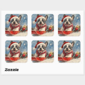 Boston Terrier Dog in Sledge Let it Snow Christmas スクエアシール (シート)
