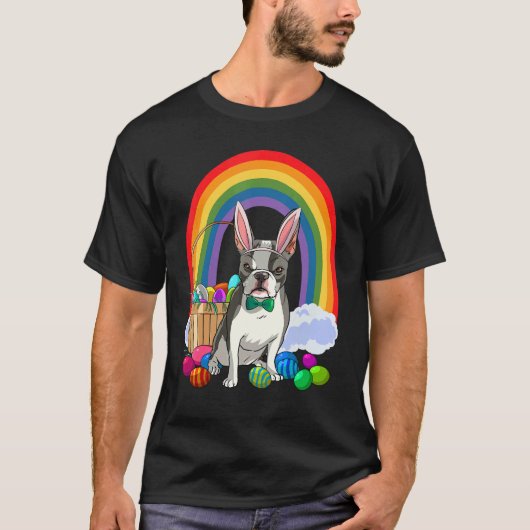 Boston Terrier Dog Mom Easter Eggs Bunny Rabbit Tシャツ (正面)