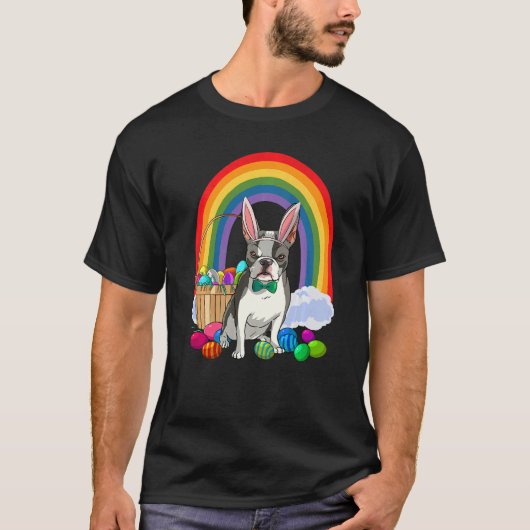Boston Terrier Dog Mom Easter Eggs Bunny Rabbit Tシャツ (正面)