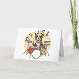 Boston Terrier Dog Playing Drums カード