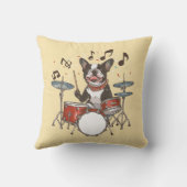 Boston Terrier Dog Playing Drums クッション (裏面)