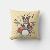 Boston Terrier Dog Playing Drums クッション (正面)