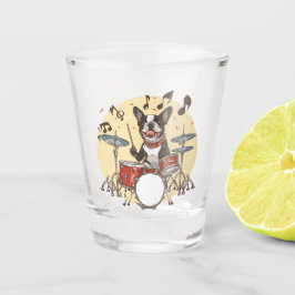 Boston Terrier Dog Playing Drums ショットグラス