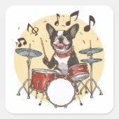 Boston Terrier Dog Playing Drums スクエアシール (正面)